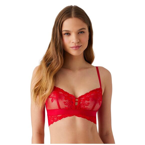 Wacoal Tempt'd XL Red Bra Lace Sheer Sexy Wireless Adjustable Unlined NEW - Picture 1 of 8